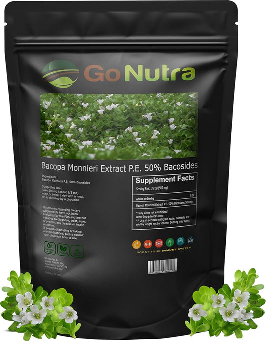 Organic Bacopa Monnieri Extract Powder - 50% Bacosides - Herbal Brahmi Supplement - 8 oz.