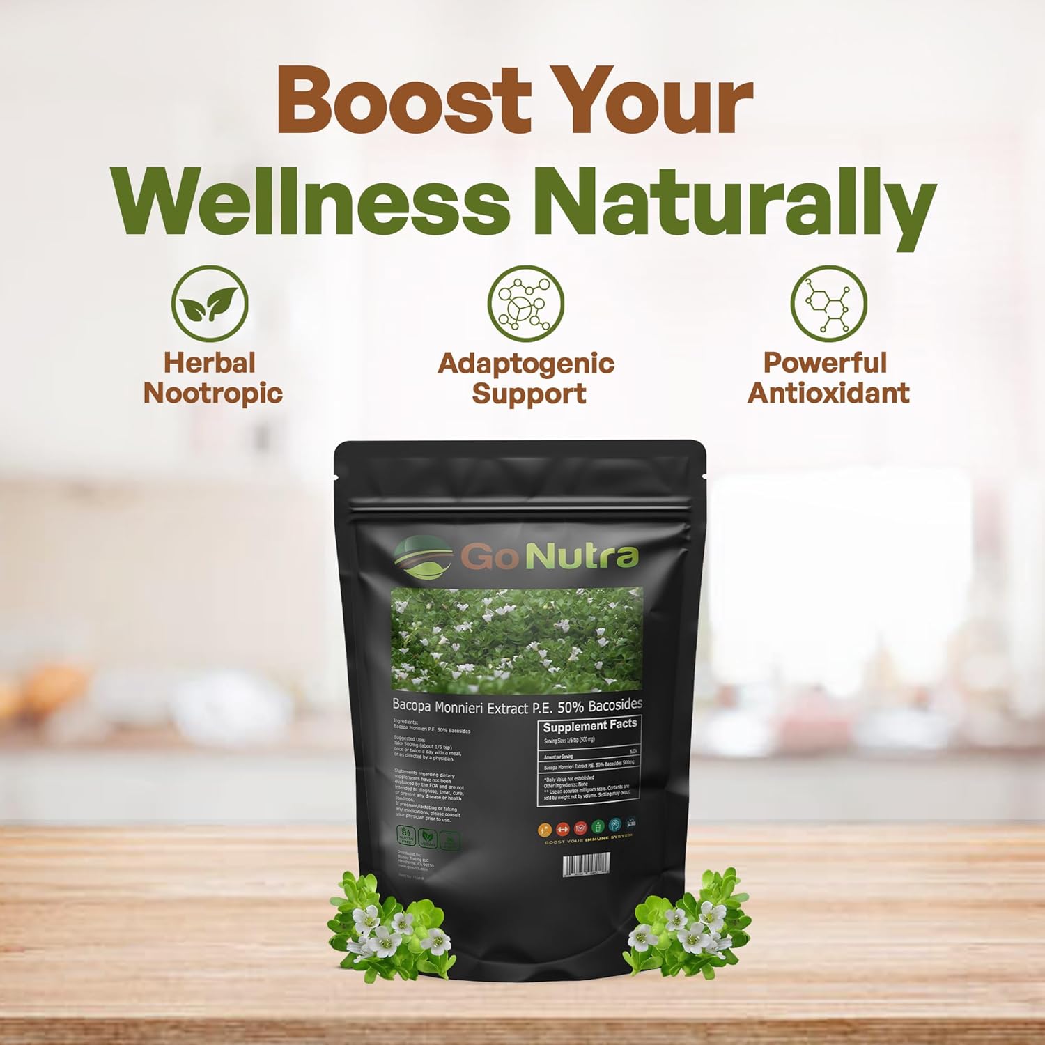 Organic Bacopa Monnieri Extract Powder - 50% Bacosides - Herbal Brahmi Supplement - 8 oz.