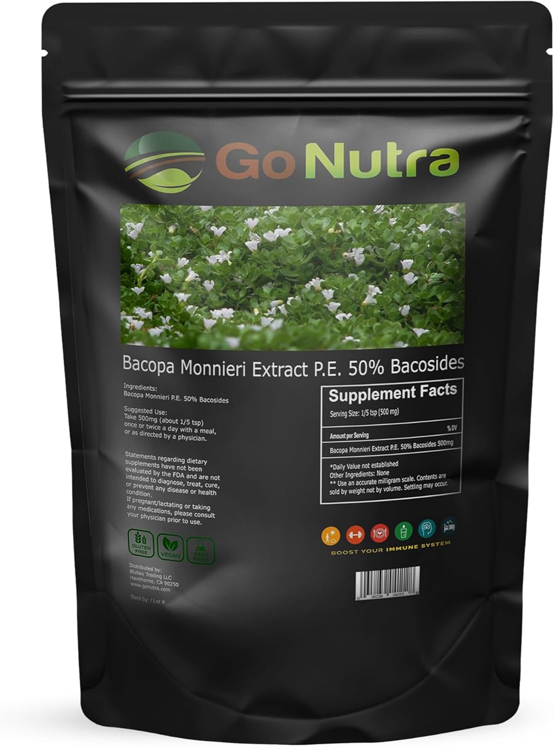 Organic Bacopa Monnieri Extract Powder - 50% Bacosides - Herbal Brahmi Supplement - 8 oz.