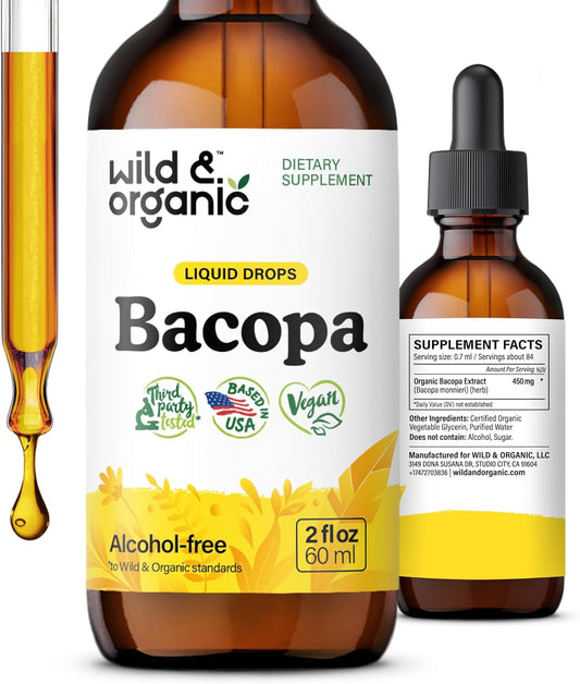 Organic Bacopa Tincture for Calm, Focus & Clarity - Alcohol-Free Brahmi Extract - Vegan Liquid Supplement - 2 fl oz