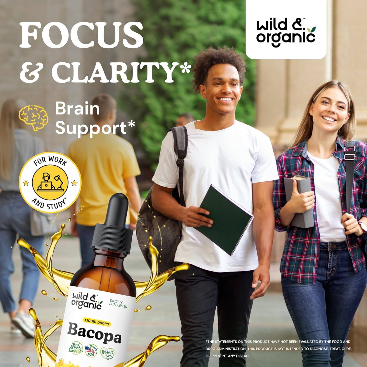 Organic Bacopa Tincture for Calm, Focus & Clarity - Alcohol-Free Brahmi Extract - Vegan Liquid Supplement - 2 fl oz