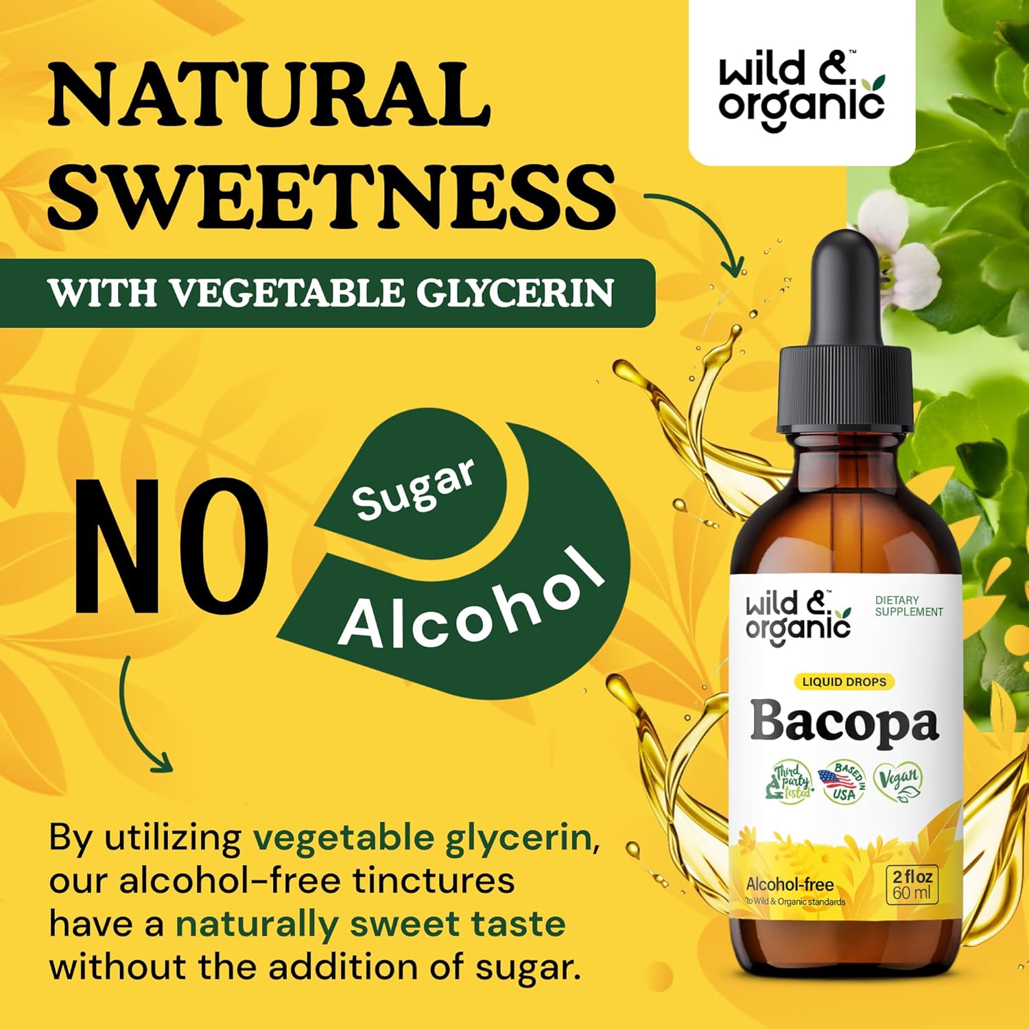 Organic Bacopa Tincture for Calm, Focus & Clarity - Alcohol-Free Brahmi Extract - Vegan Liquid Supplement - 2 fl oz