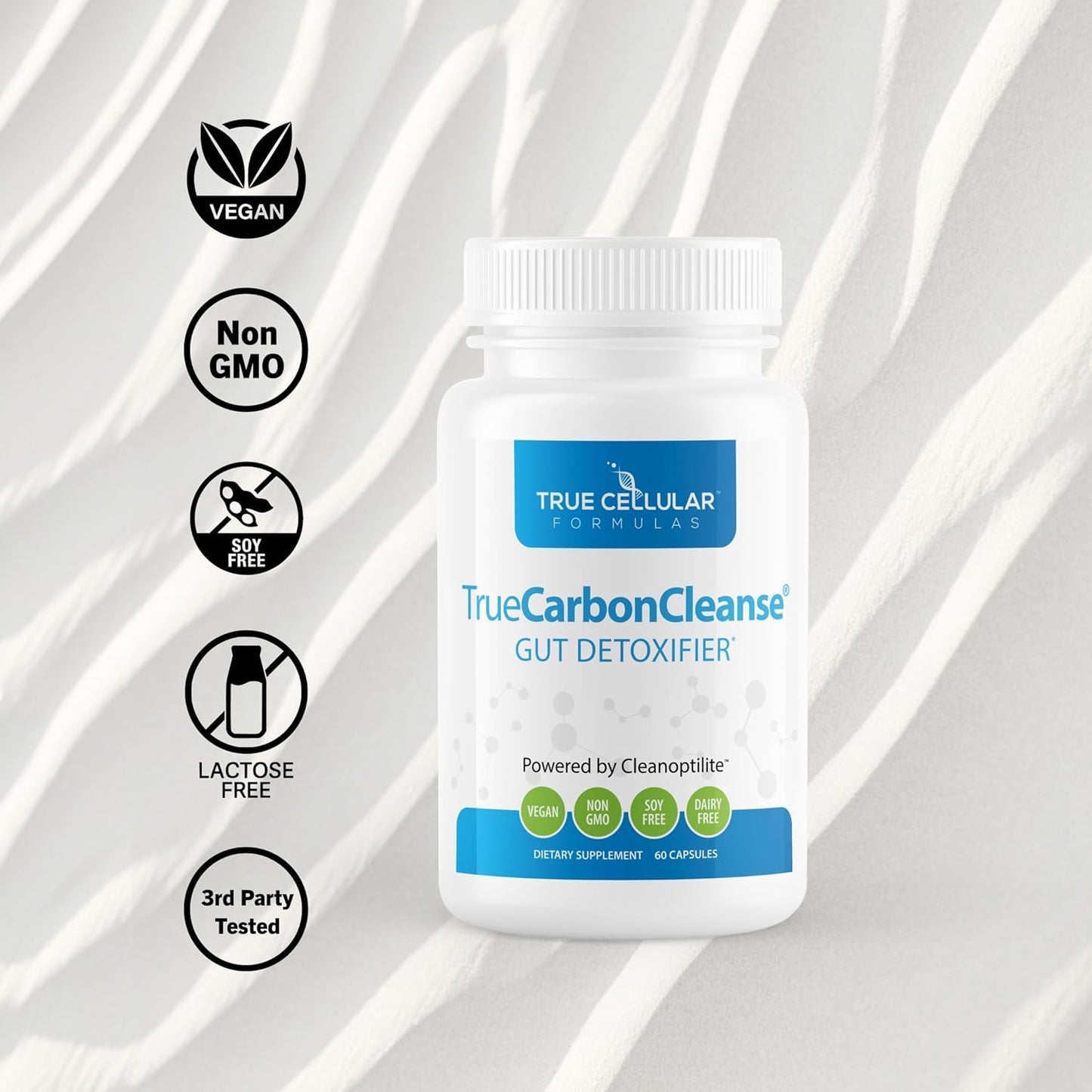 Organic Bamboo Activated Charcoal Capsules - Gut Detox & Binder - TrueCarbonCleanse™ - 60 Capsules - Vegan, Non GMO, Gluten & Soy Free