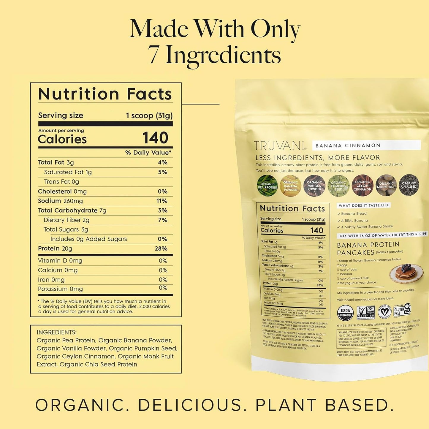 Organic Banana Cinnamon Vegan Pea Protein Powder - 20g Plant Based Protein, Keto, Gluten & Dairy Free, Low Carb, No Sugar - 10 Travel Packets
