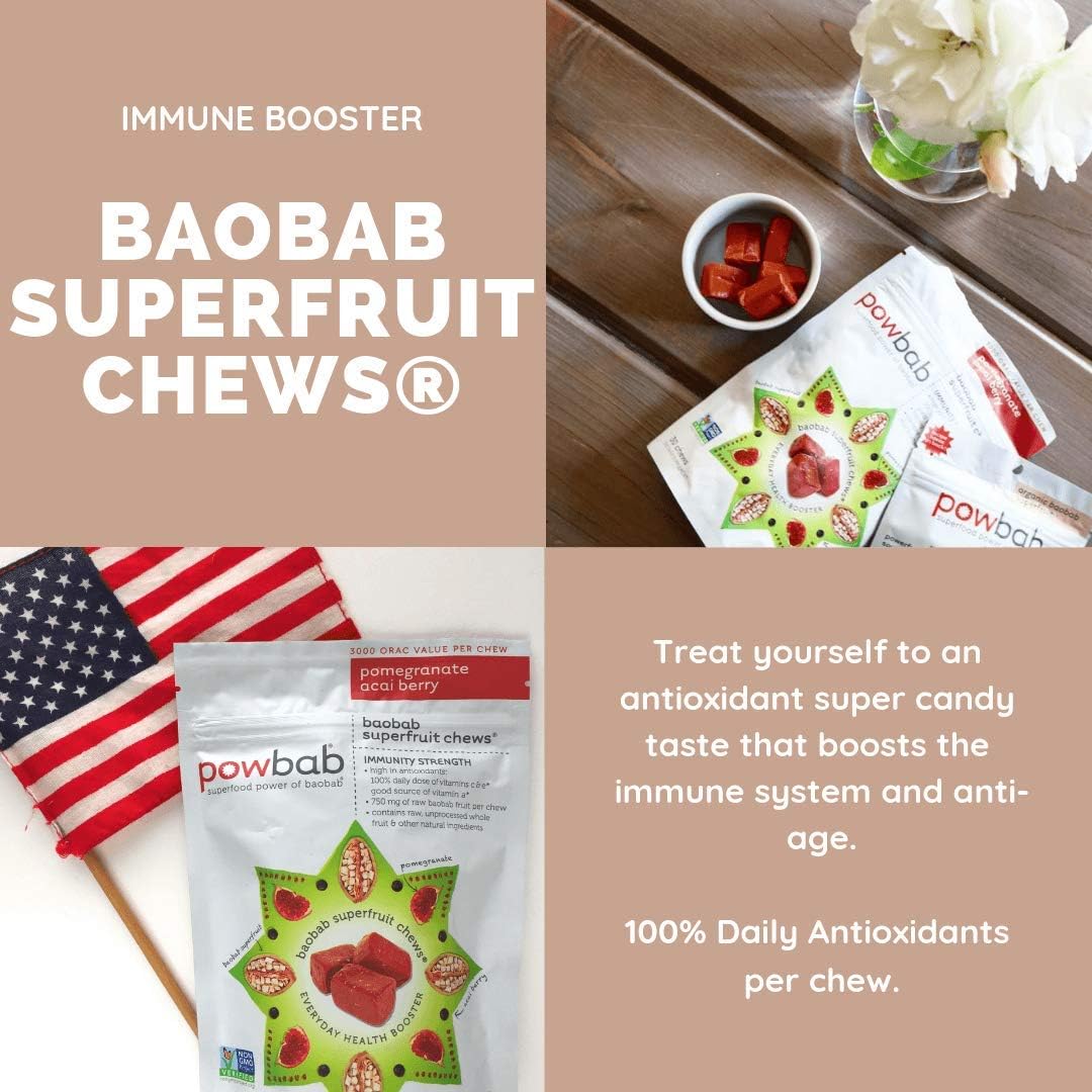 Organic Baobab Superfruit Chews - Immune-Boosting Supplement with Acai Berry and Pomegranate - 30 Chews, Non GMO