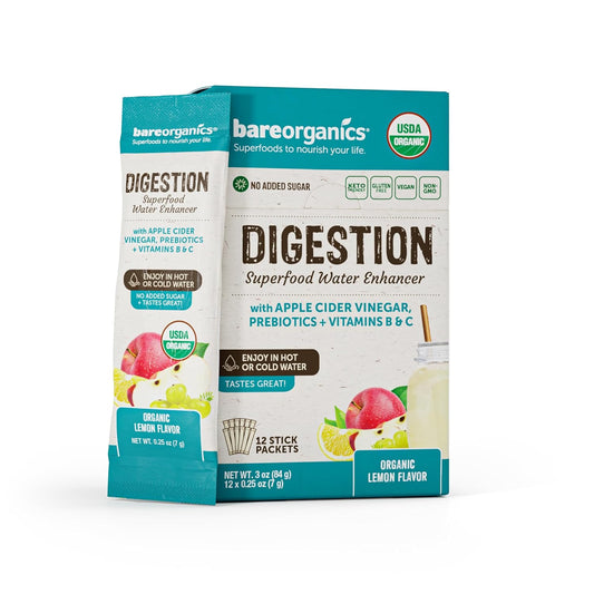 Organic BareOrganics On-The-Go Digestion Superfood Water Enhancer Stick Packs, 12 Count