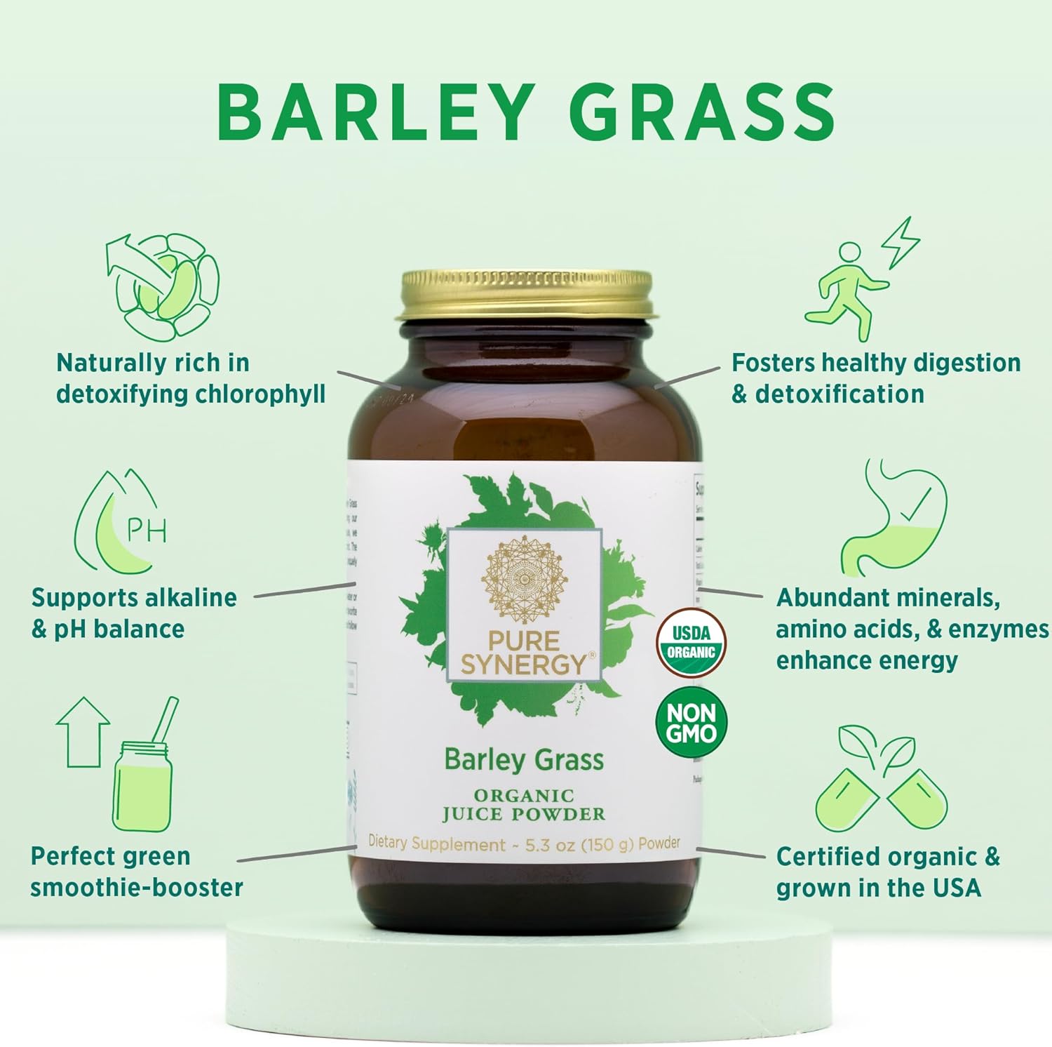 Organic Barley Grass Juice Powder - Chlorophyll-Rich Greens for Energy, Detox & Digestion (5.3 oz)