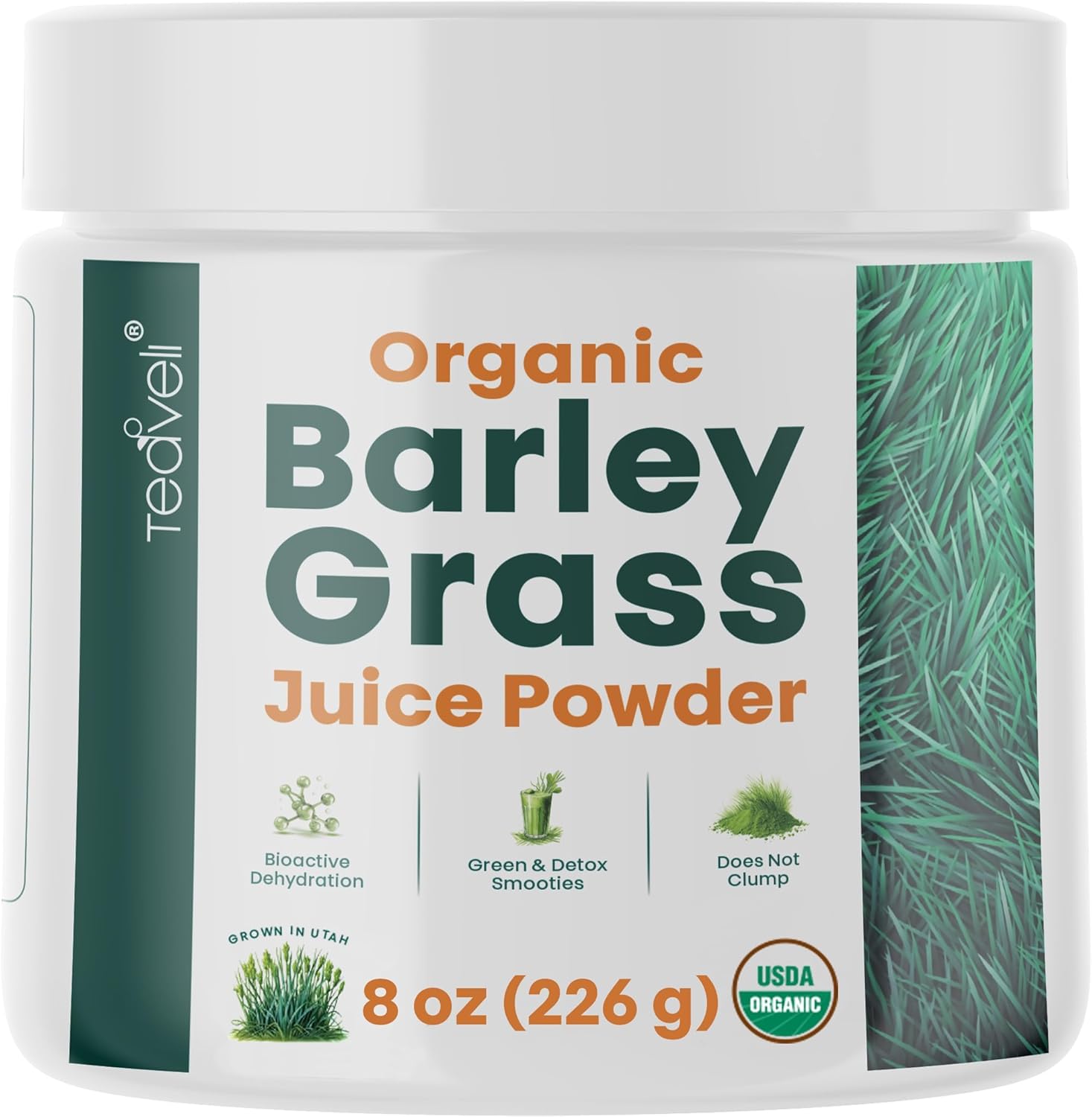 Organic Barley Grass Juice Powder - Detox Extract, Raw Utah Grown, Wheatgrass Complement - USA Made, Gluten-Free, Additive-Free - 8 oz