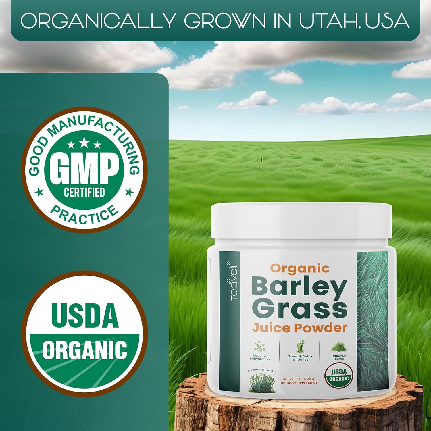 Organic Barley Grass Juice Powder - Detox Extract, Raw Utah Grown, Wheatgrass Complement - USA Made, Gluten-Free, Additive-Free - 8 oz
