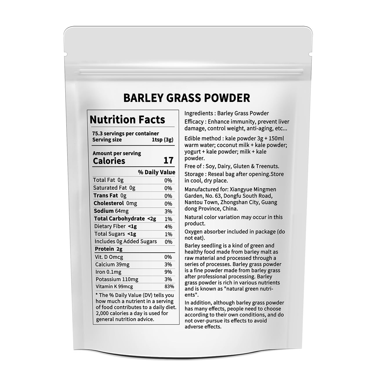 Organic Barley Grass Juice Powder - Pure & Vegan Wheatgrass Powder, Supports Cardiovascular & Liver Health, Rich in Vitamins & Minerals, 8 oz.
