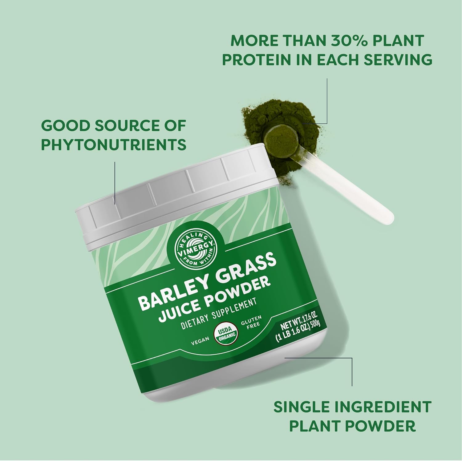 Organic Barley Grass Juice Powder - Superfood for Cardiovascular Health - Vegan & Gluten-Free - 500g Value Size by Vimergy - BoostGo Australia