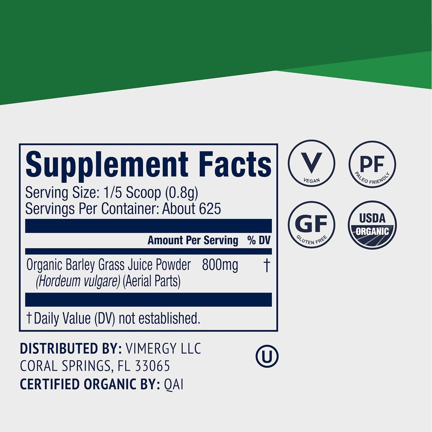 Organic Barley Grass Juice Powder - Superfood for Cardiovascular Health - Vegan & Gluten-Free - 500g Value Size by Vimergy - BoostGo Australia