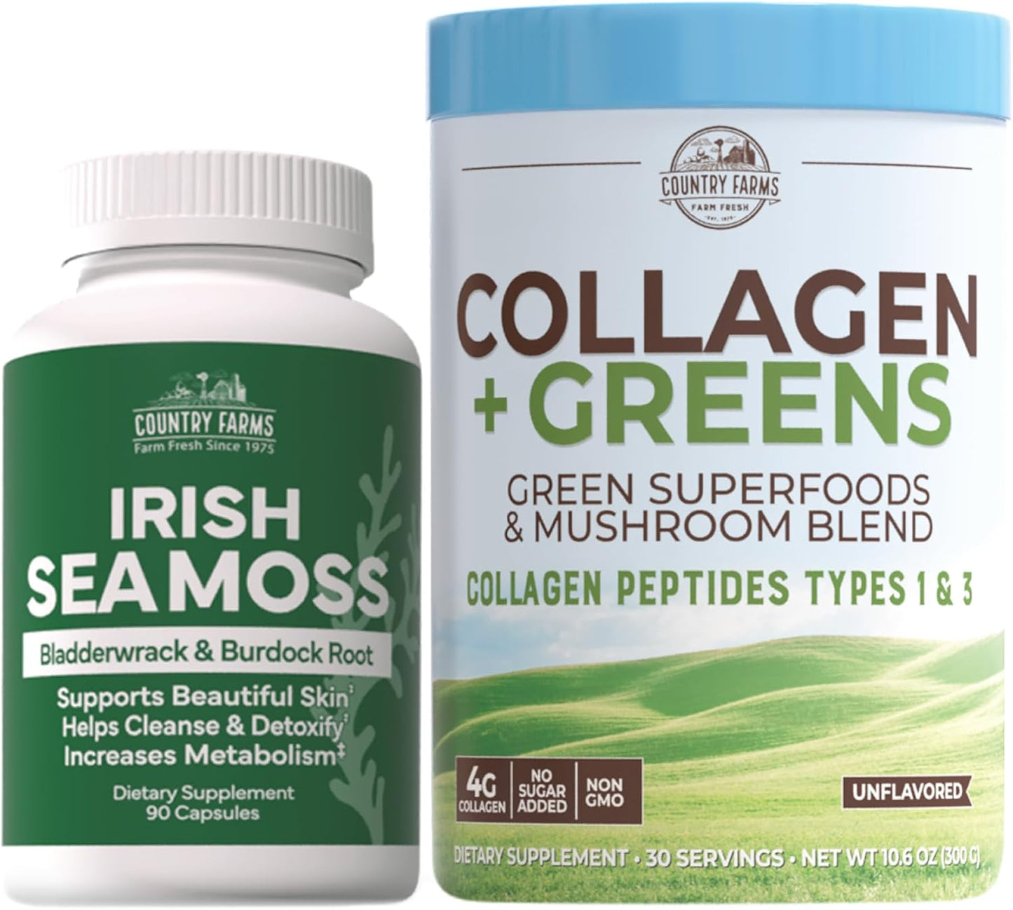 Organic Beauty Pack with Collagen, Greens, and Irish Sea Moss for Skin, Hair, Nails, and Joints - Ultimate Beauty Support Gift (Pack of 2)