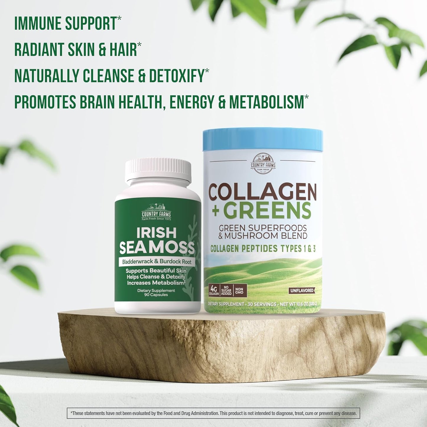 Organic Beauty Pack with Collagen, Greens, and Irish Sea Moss for Skin, Hair, Nails, and Joints - Ultimate Beauty Support Gift (Pack of 2)