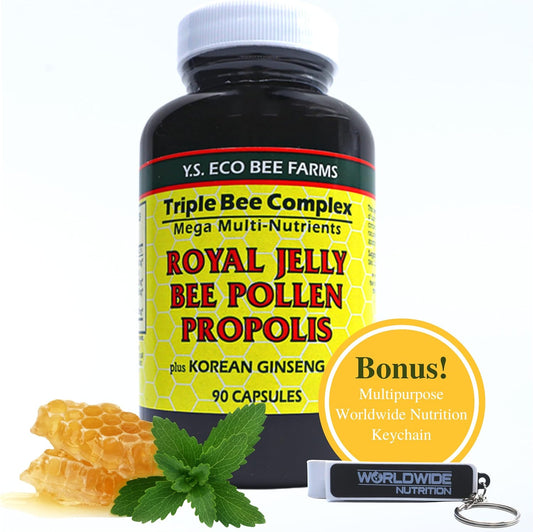Organic Bee Pollen Supplement with Royal Jelly, Propolis, and Korean Ginseng - 90 Ct - Health and Wellness by Y.S. Eco Bee Farms