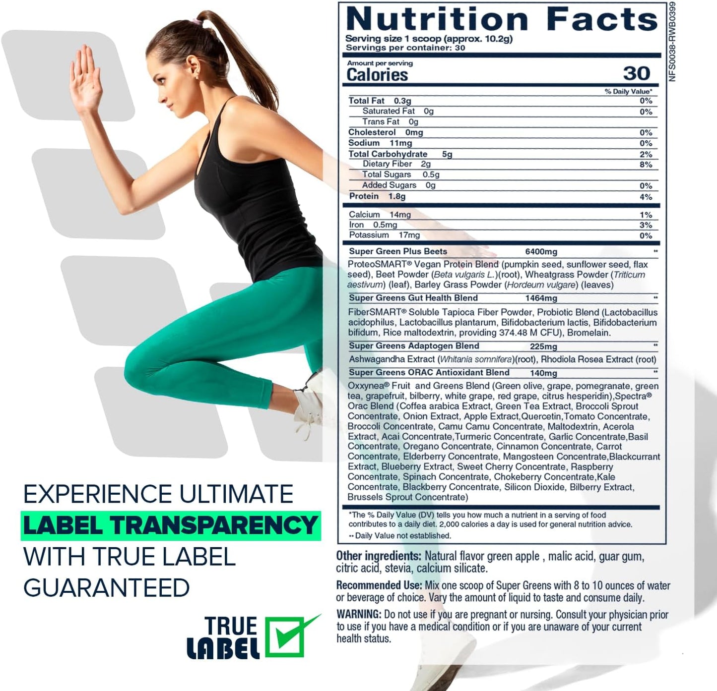 Organic Beet-Infused Super Greens Powder with Protein, Antioxidants & Probiotics - Supports Blood Pressure, Digestion & Energy - 30 Servings