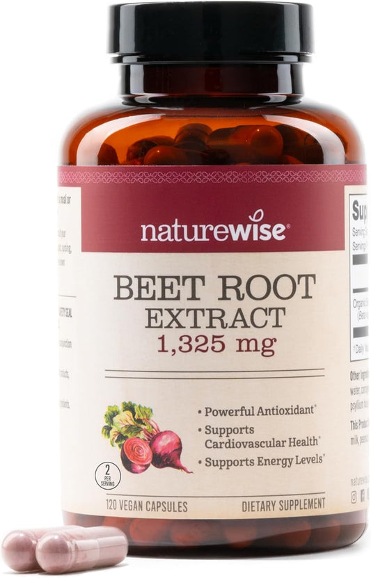 Organic Beet Root Capsules 1300mg - Nitric Oxide Booster for Heart Health - Vegan, Gluten-Free - 120 Capsules