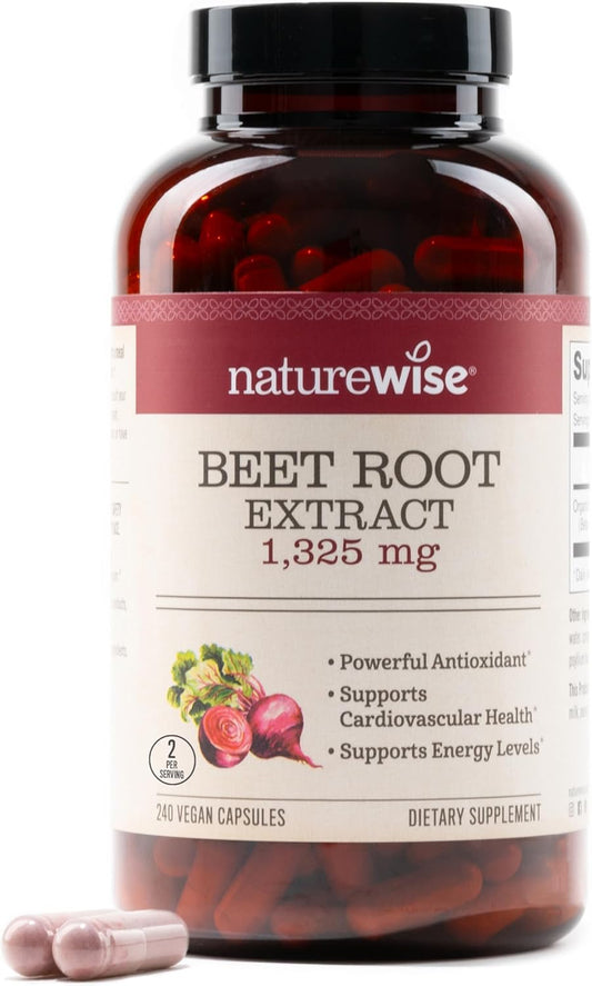 Organic Beet Root Capsules 1300mg - Nitric Oxide Booster for Circulation & Heart Health - Vegan, Gluten-Free, Non-GMO - 240 Capsules