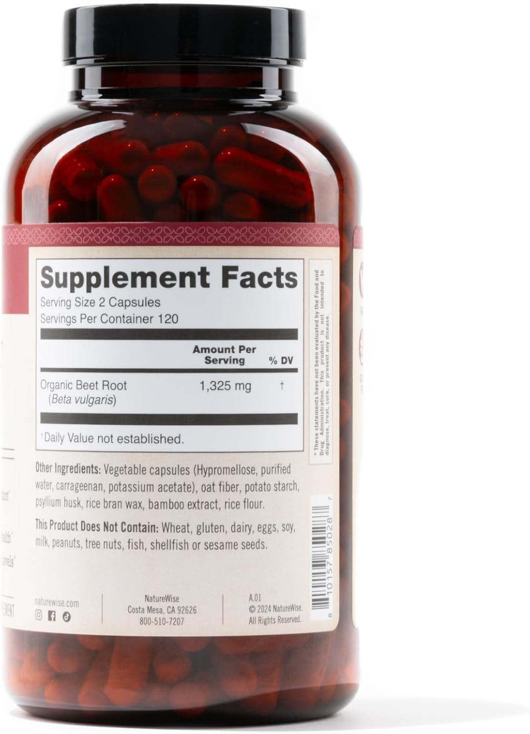 Organic Beet Root Capsules 1300mg - Nitric Oxide Booster for Circulation & Heart Health - Vegan, Gluten-Free, Non-GMO - 240 Capsules