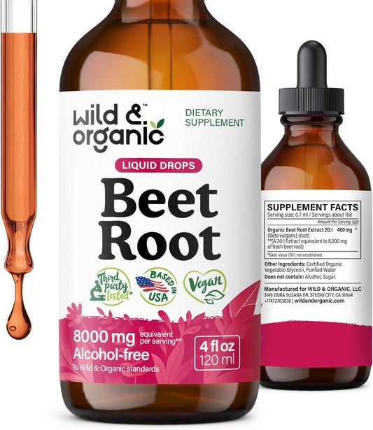 Organic Beet Root Extract Drops - 8000 mg Fresh Beetroot Equivalent - 20:1 Extract - Red Beets Liquid Supplement - 400 mg Serving - Vegan, Alcohol & Sugar-Free - 4 fl oz