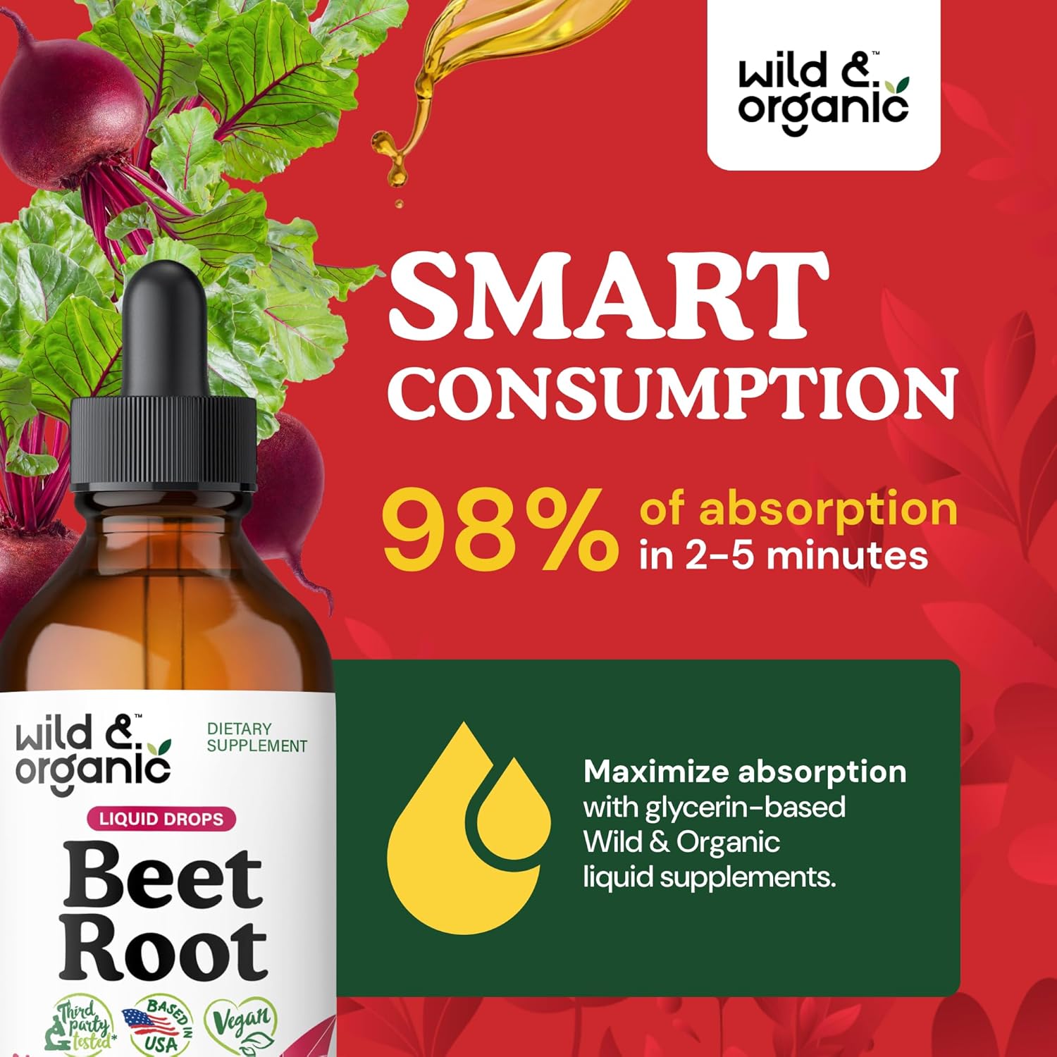 Organic Beet Root Extract Drops - 8000 mg Fresh Beetroot Equivalent - 20:1 Extract - Red Beets Liquid Supplement - 400 mg Serving - Vegan, Alcohol & Sugar-Free - 4 fl oz
