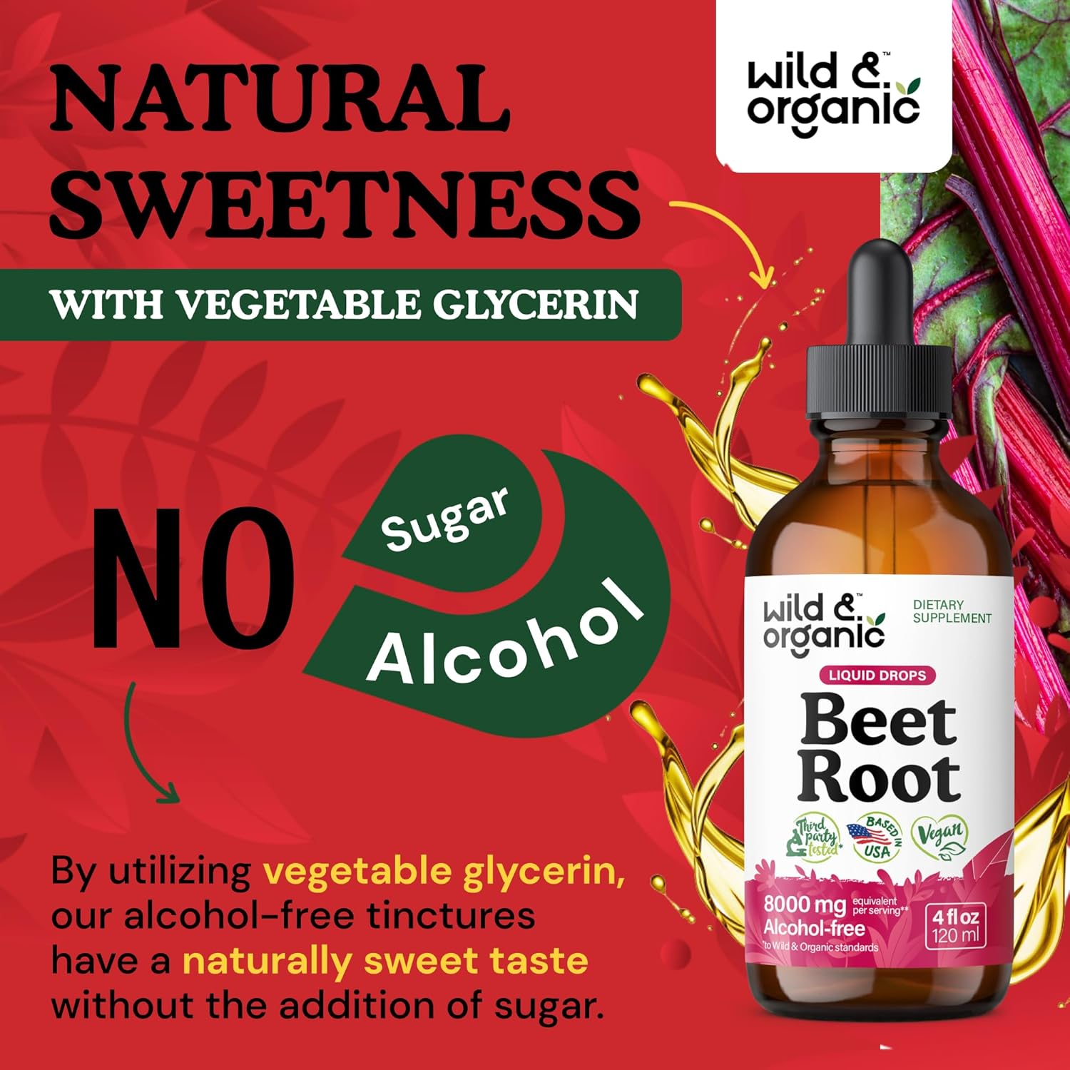 Organic Beet Root Extract Drops - 8000 mg Fresh Beetroot Equivalent - 20:1 Extract - Red Beets Liquid Supplement - 400 mg Serving - Vegan, Alcohol & Sugar-Free - 4 fl oz