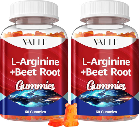 Organic Beet Root Gummies with L-Arginine 1000mg - Energy Boost and Circulation Support for Men and Women - Double Strength Vegan Supplement - Sugar-Free Chewable Beets (2 Pack)