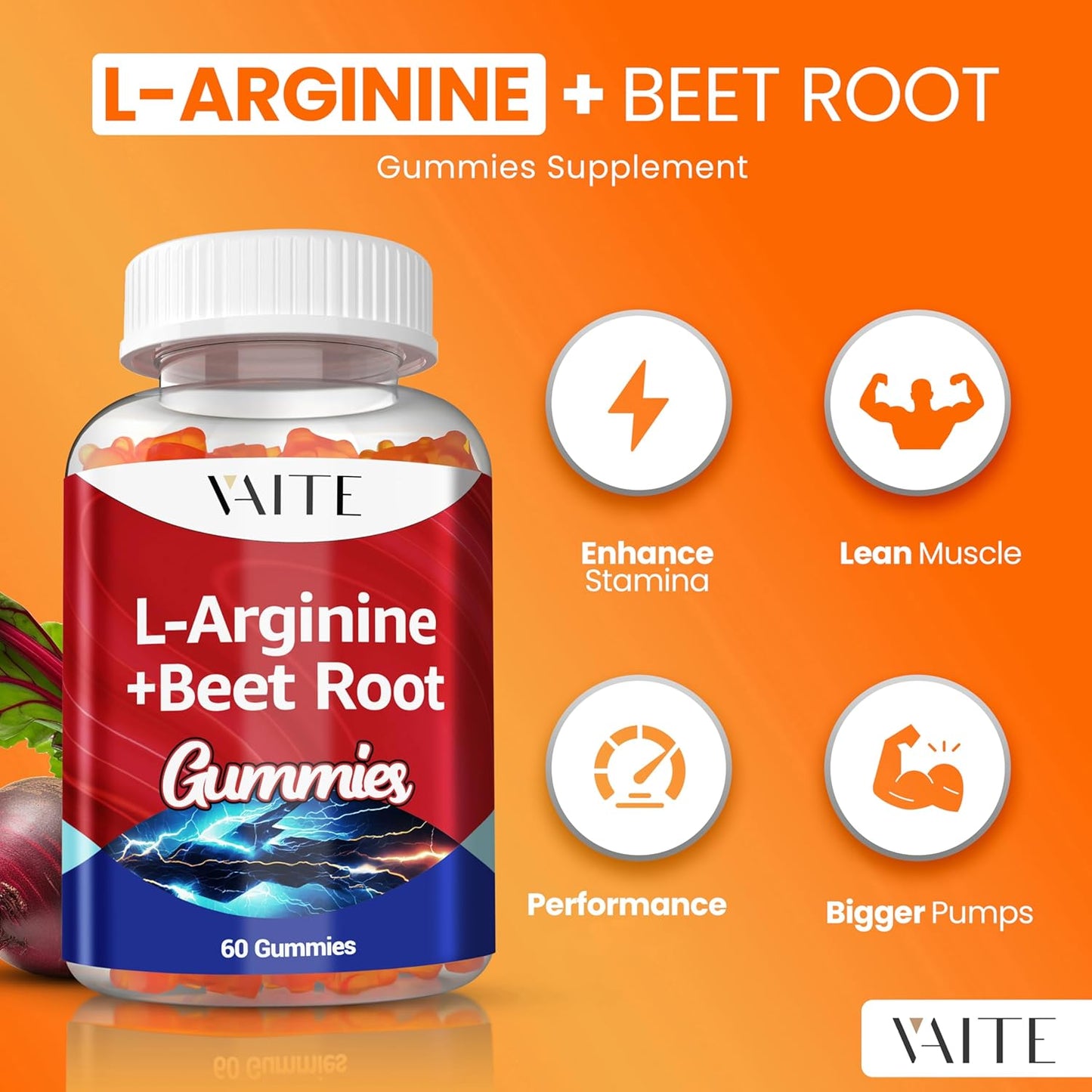 Organic Beet Root Gummies with L-Arginine 1000mg - Energy Boost and Circulation Support for Men and Women - Double Strength Vegan Supplement - Sugar-Free Chewable Beets (2 Pack)