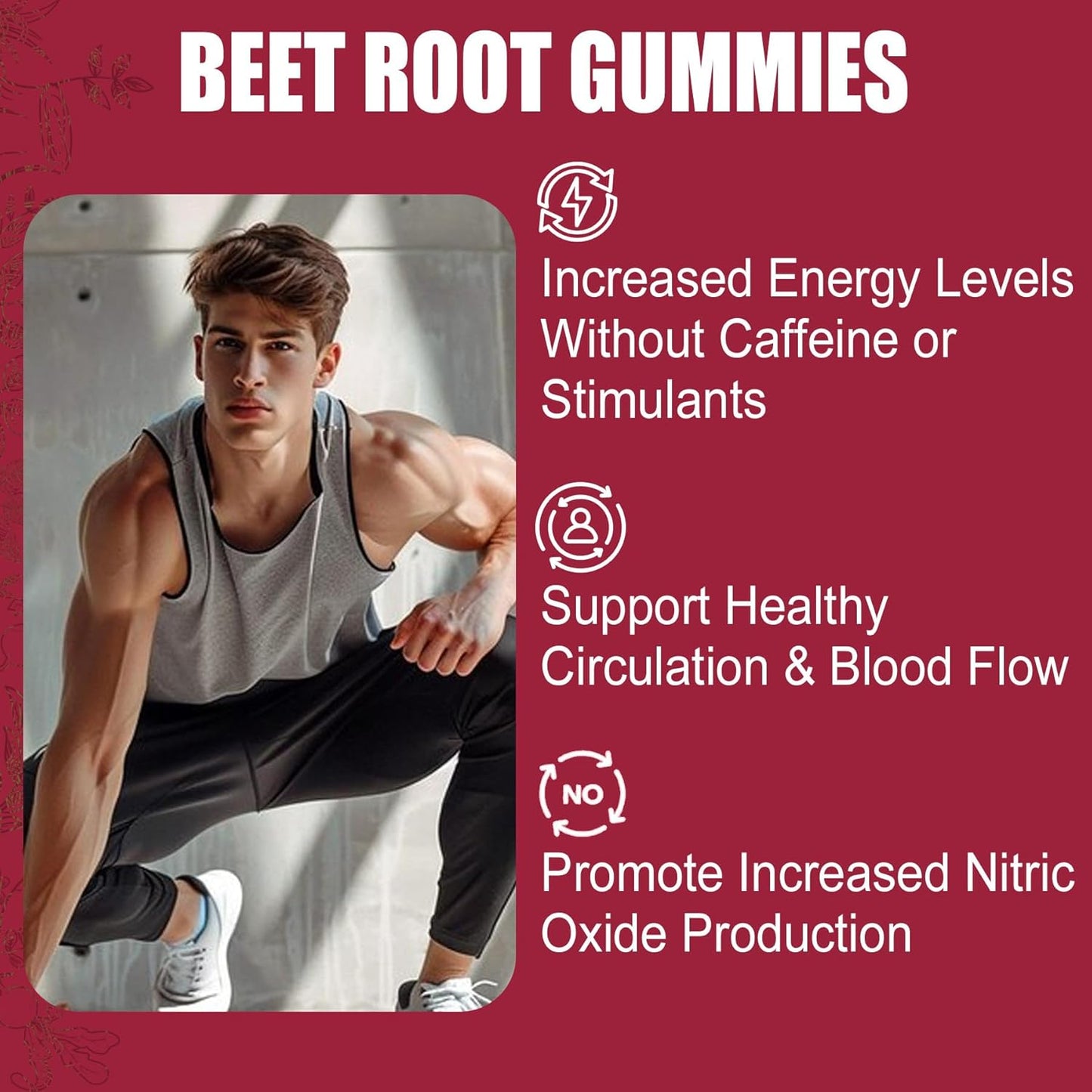Organic Beet Root Gummies with L-Arginine 1400mg and B Vitamins for Energy and Circulation Support - 60 Ct Vegan Supplements