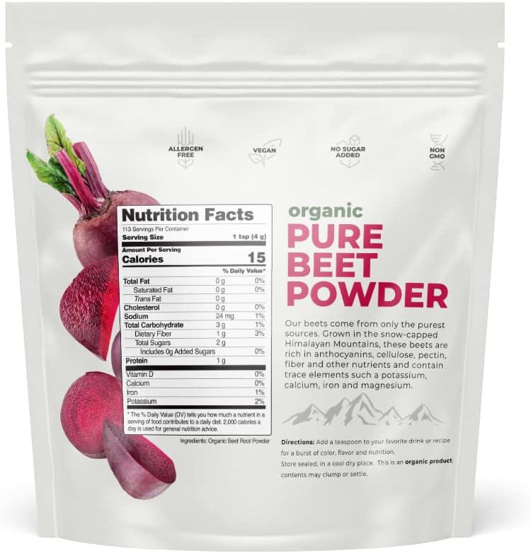 Organic Beet Root Powder for Heart Health and Energy Boost - Nitric Oxide Superfood for Circulation Support - 30+ Servings (1 LB)