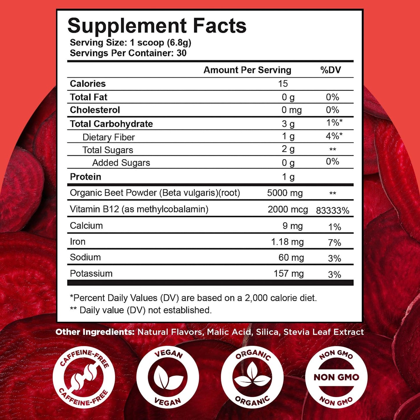 Organic Beet Root Powder with Vitamin B12 for Natural Energy - Nitric Oxide Booster with Black Cherry Flavor, 30 Servings