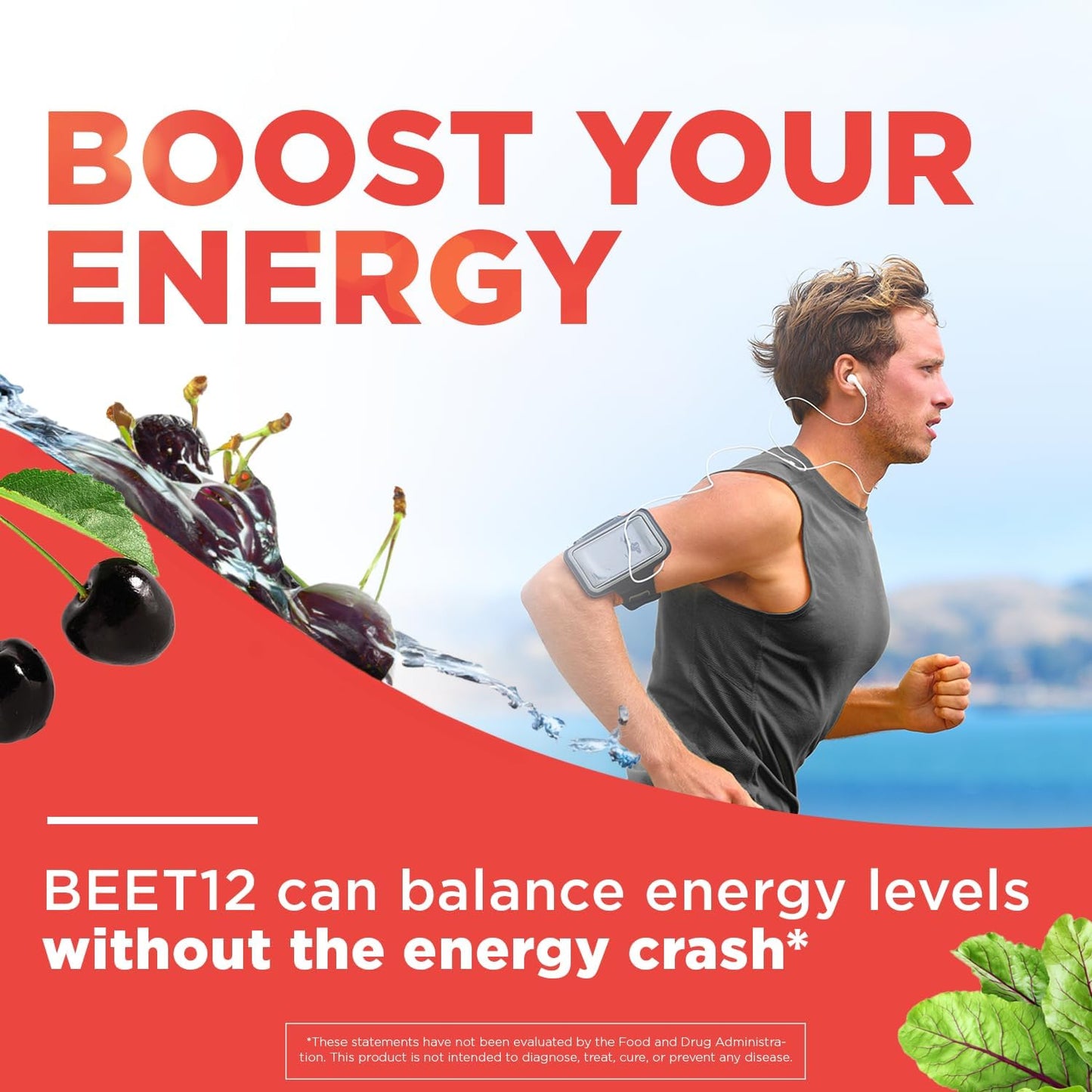 Organic Beet12 Powder with Vitamin B12 and Nitric Oxide Booster - Natural Energy Support with Black Cherry Flavor, 30 Servings