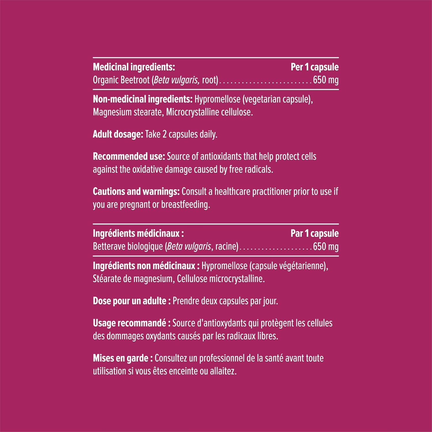 Organic Beetroot Capsules 650mg - High-Potency Superfood Supplement - Vegan, Non-GMO, Gluten-Free - 120 Vegetable Capsules