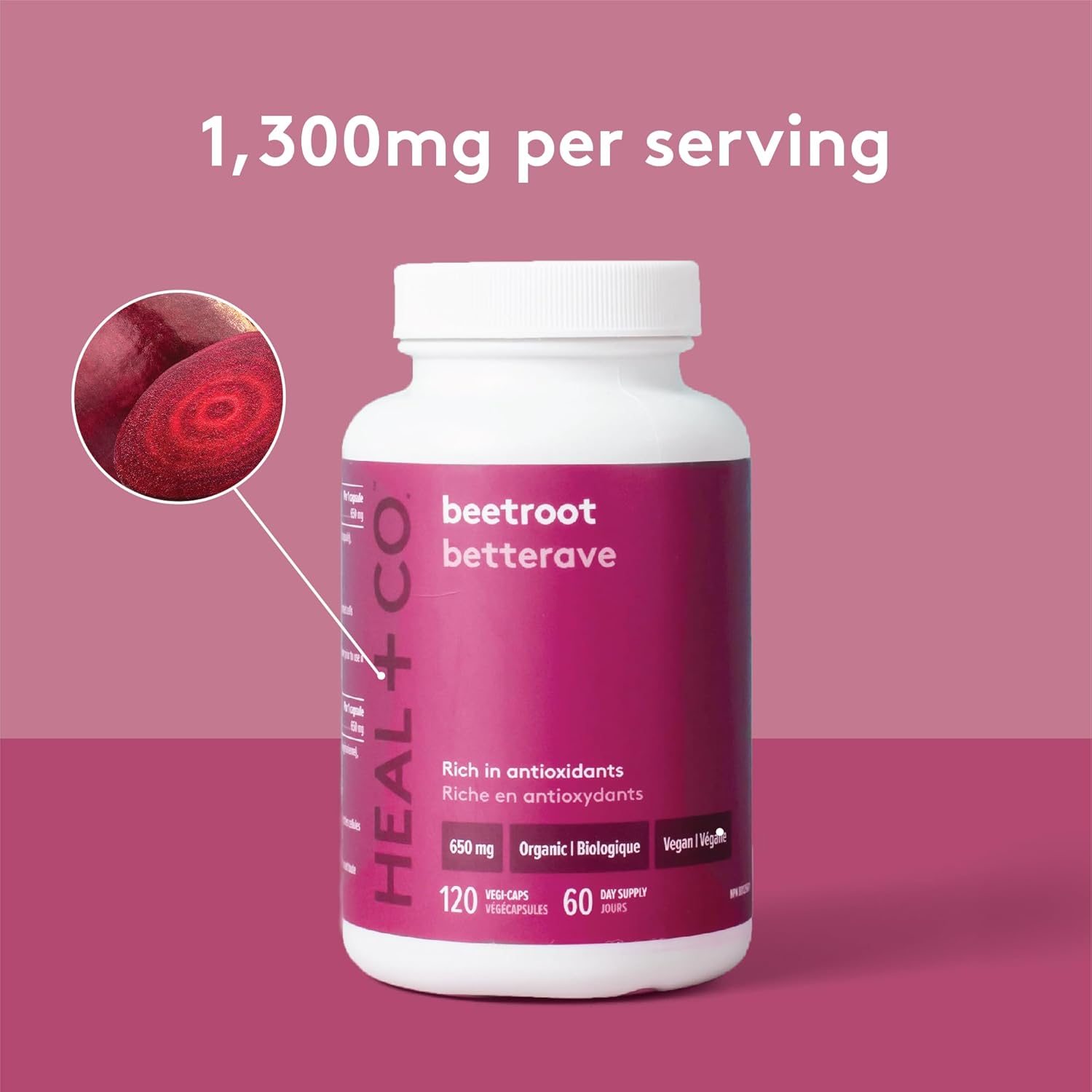 Organic Beetroot Capsules 650mg - High-Potency Superfood Supplement - Vegan, Non-GMO, Gluten-Free - 120 Vegetable Capsules