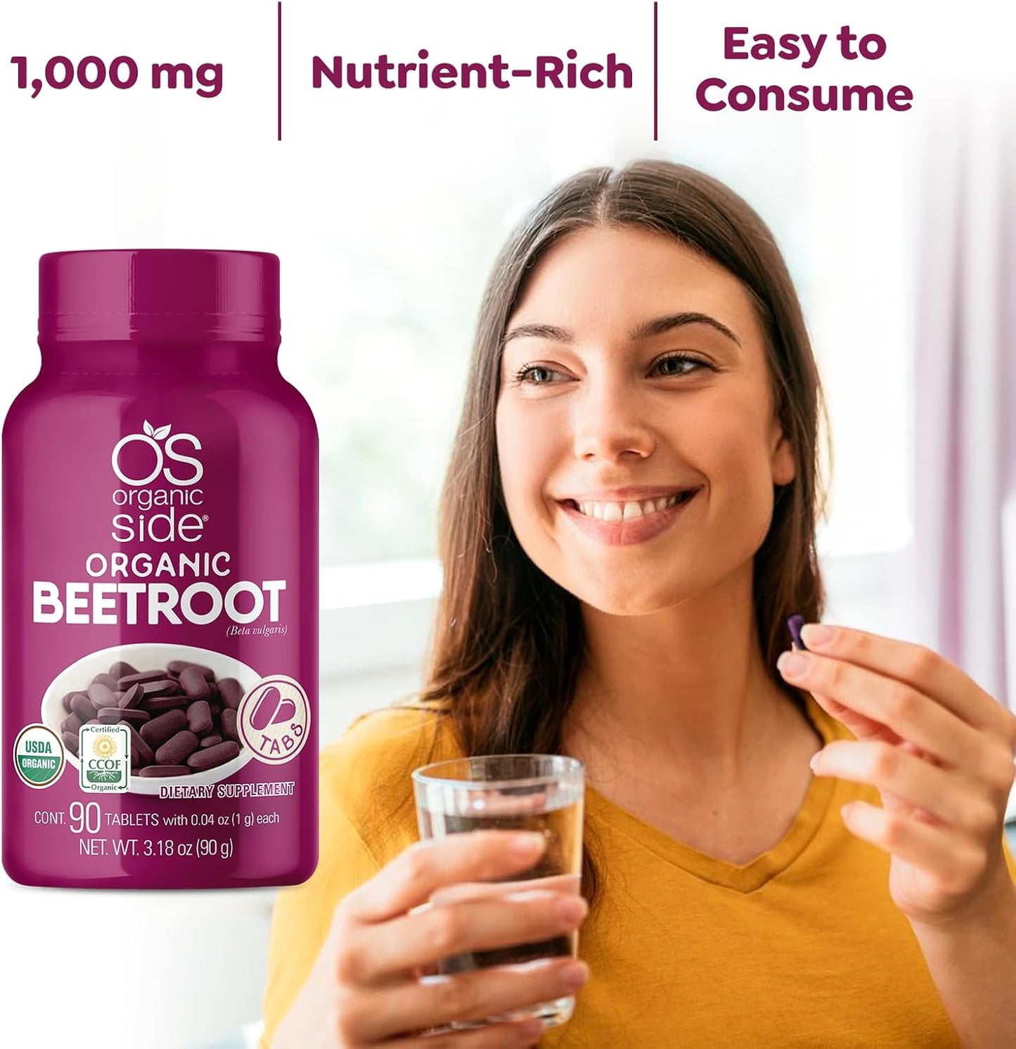 Organic Beetroot Tablets | USDA Certified | Non-GMO & Plant-Based | Boost Circulation & Energy | Heart Health Support | 90 Tablets