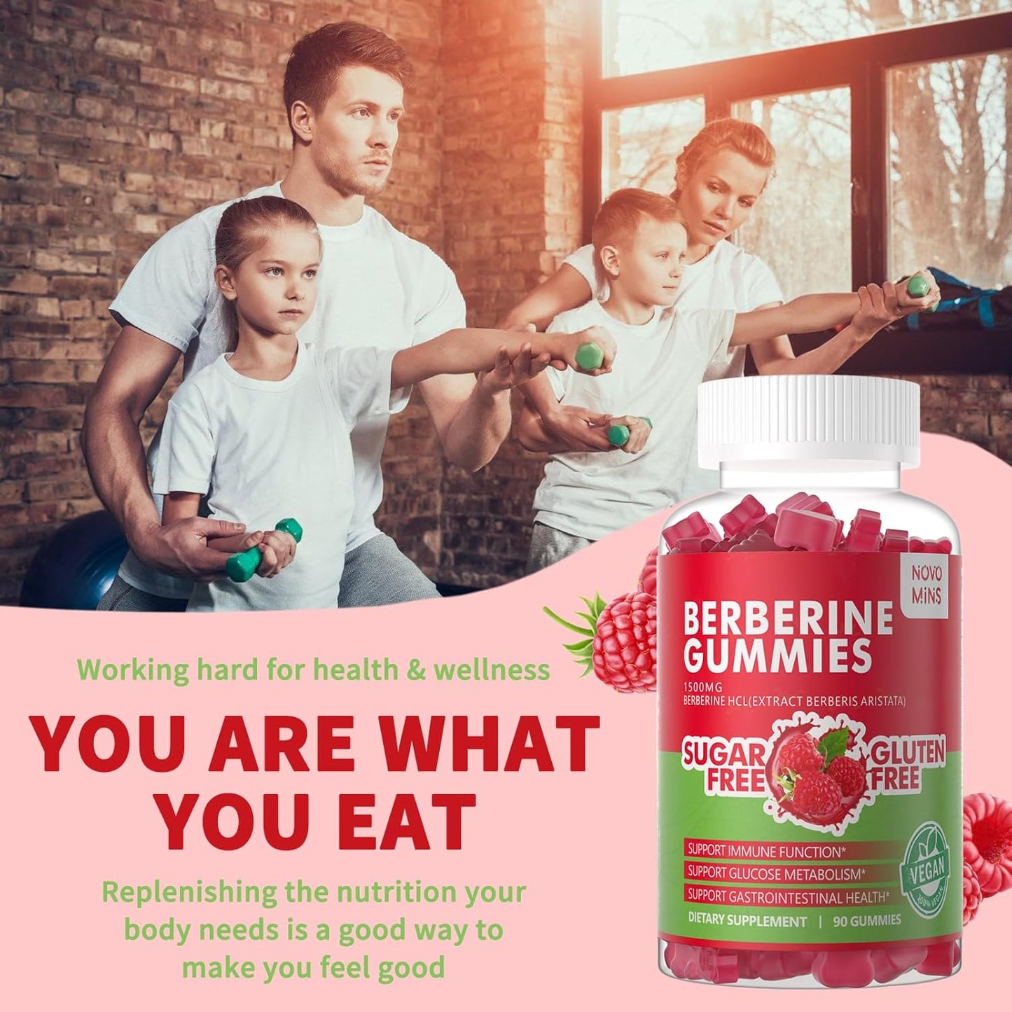 Organic Berberine Gummies with Ceylon Cinnamon 1500mg - Immune & Metabolism Support - Sugar Free Raspberry Flavor