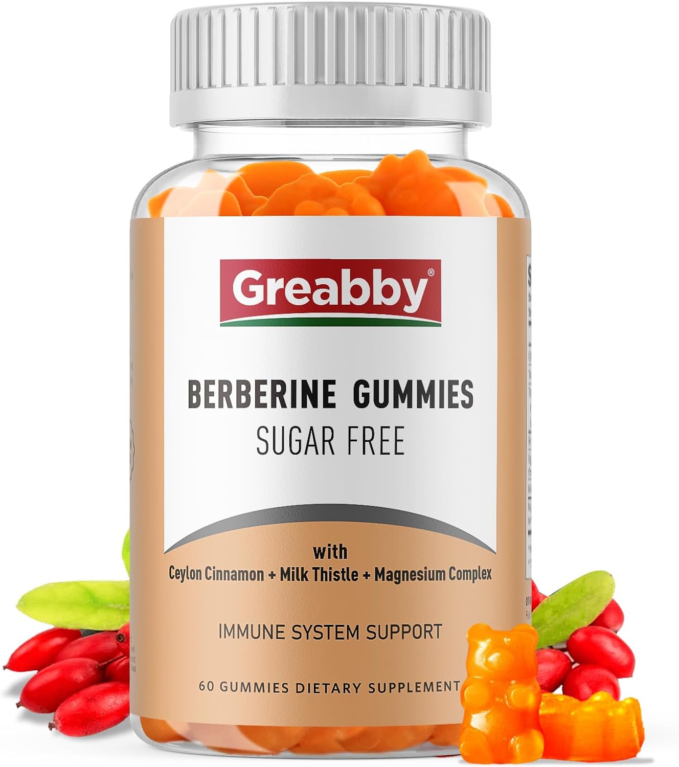 Organic Berberine HCL 1200mg Gummies with Ceylon Cinnamon - Immune System Support for Adults, Sugar-Free & GMO-Free, 60 Gummies