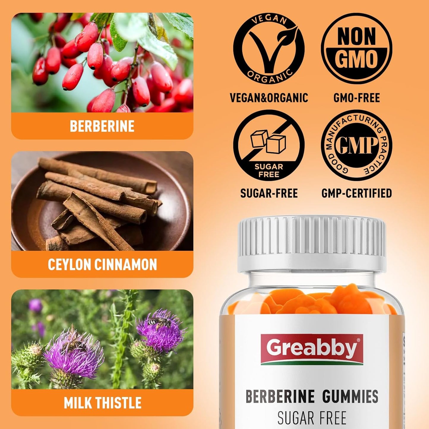 Organic Berberine HCL 1200mg Gummies with Ceylon Cinnamon - Immune System Support for Adults, Sugar-Free & GMO-Free, 60 Gummies