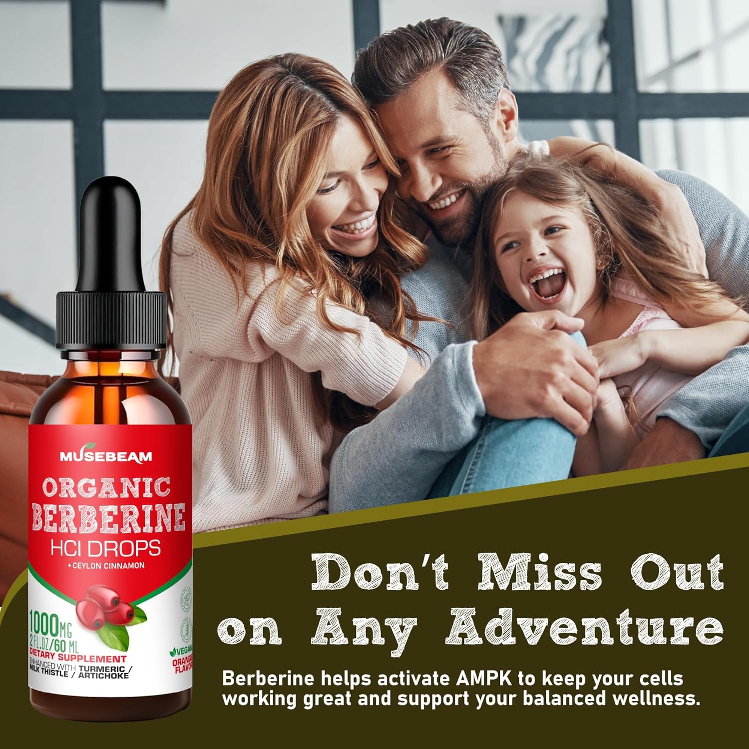 Organic Berberine HCl Liquid Drops with Ceylon Cinnamon Turmeric Milk Thistle Artichoke - High Bioavailability Supplement for Men and Women - Vegan, Sugar Free, Gluten Free - 1000mg - 2fl. oz