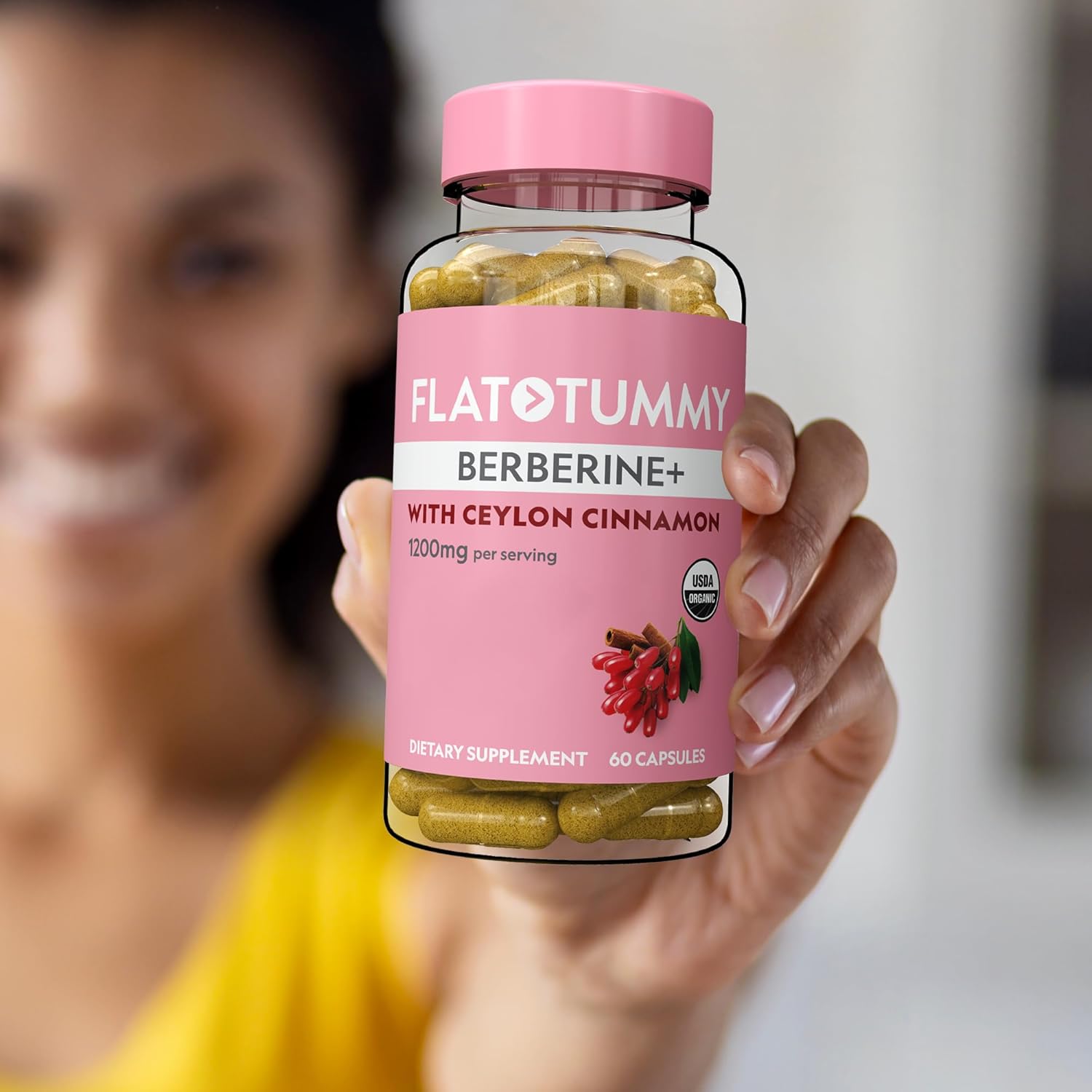 Organic Berberine Plus Supplement with Ceylon Cinnamon - 1200mg Per Serving, Post GLP-1 Support - 60 Capsules