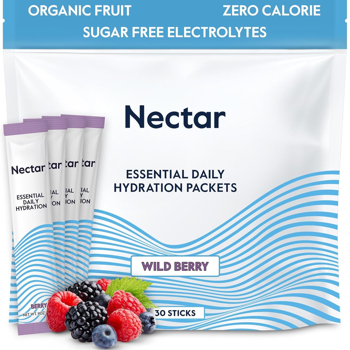 Organic Berry Electrolyte Powder Packets - No Sugar or Calories - Hydration Packets for Rapid Rehydration - Clean Dehydration Relief - 30 Pack