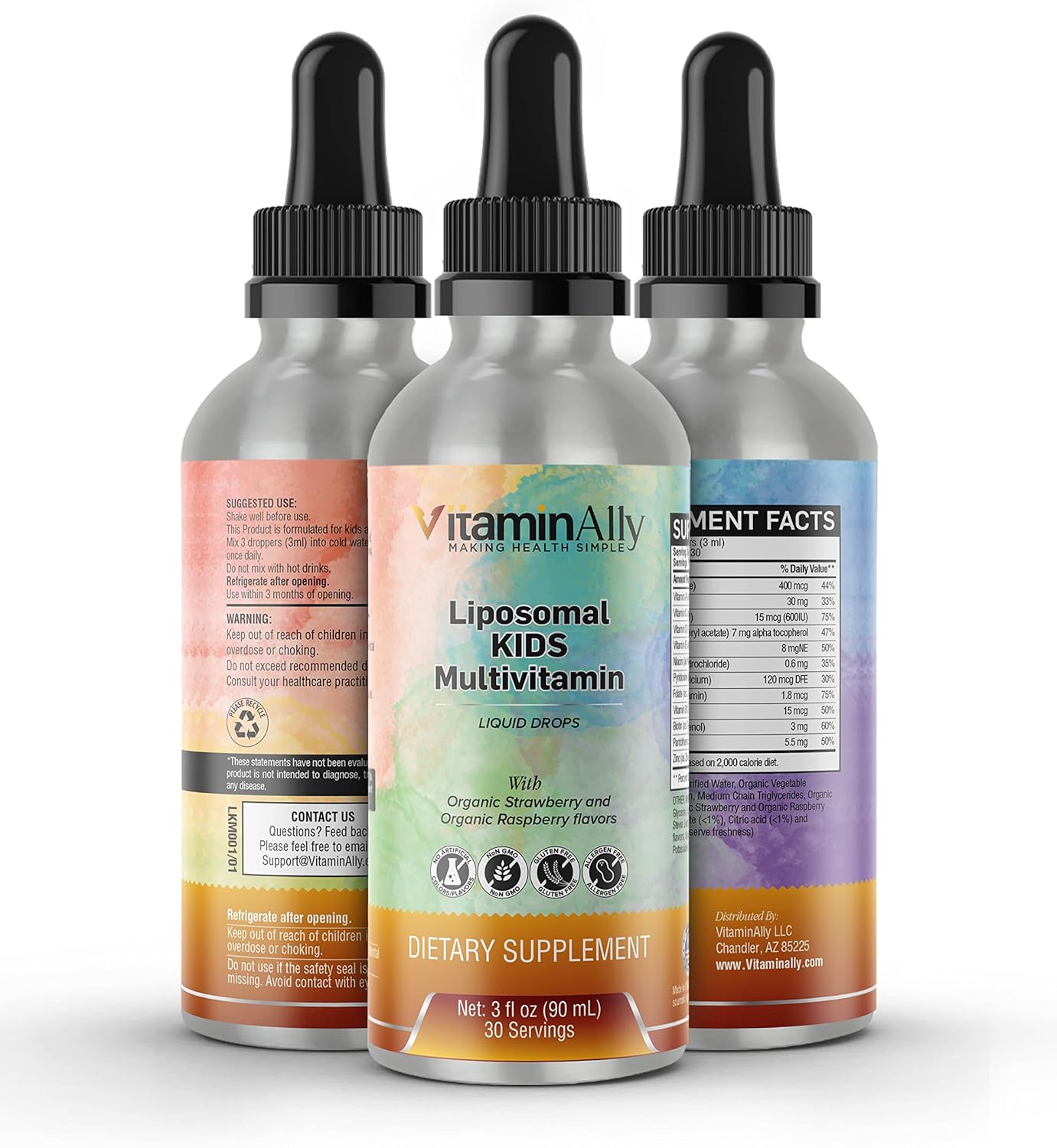 Organic Berry Flavored Kids Liquid Multivitamin | Non-GMO | Sugar Free | Gluten Free | Immune & Bone Support | 30 Servings | 3 fl oz