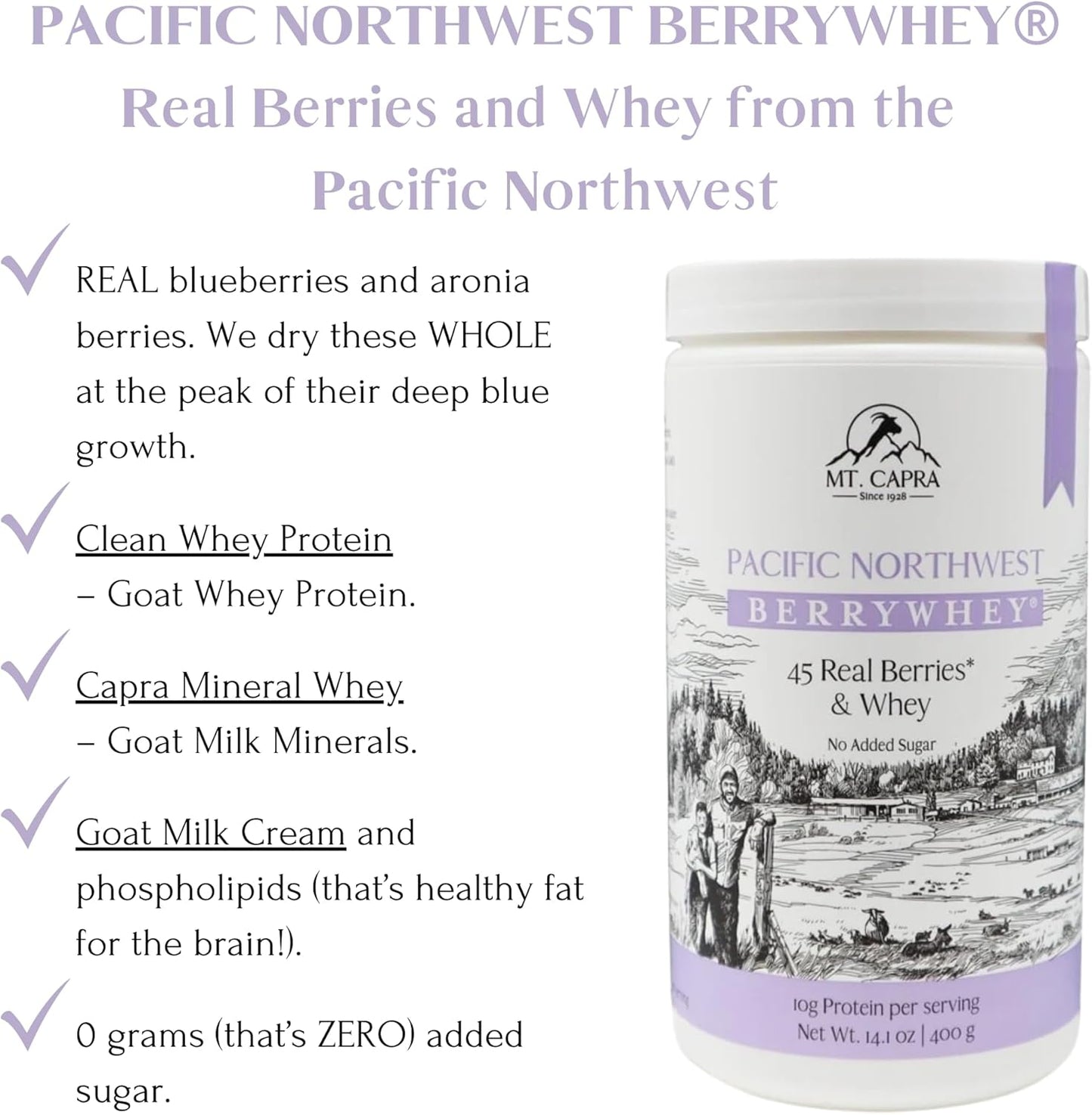 Organic BerryWhey Meal Replacement Shake with Antioxidants - 10 Servings (14.1 oz) - Locally Grown Blueberries, Aronia Berry, Non-GMO Goat Whey Protein