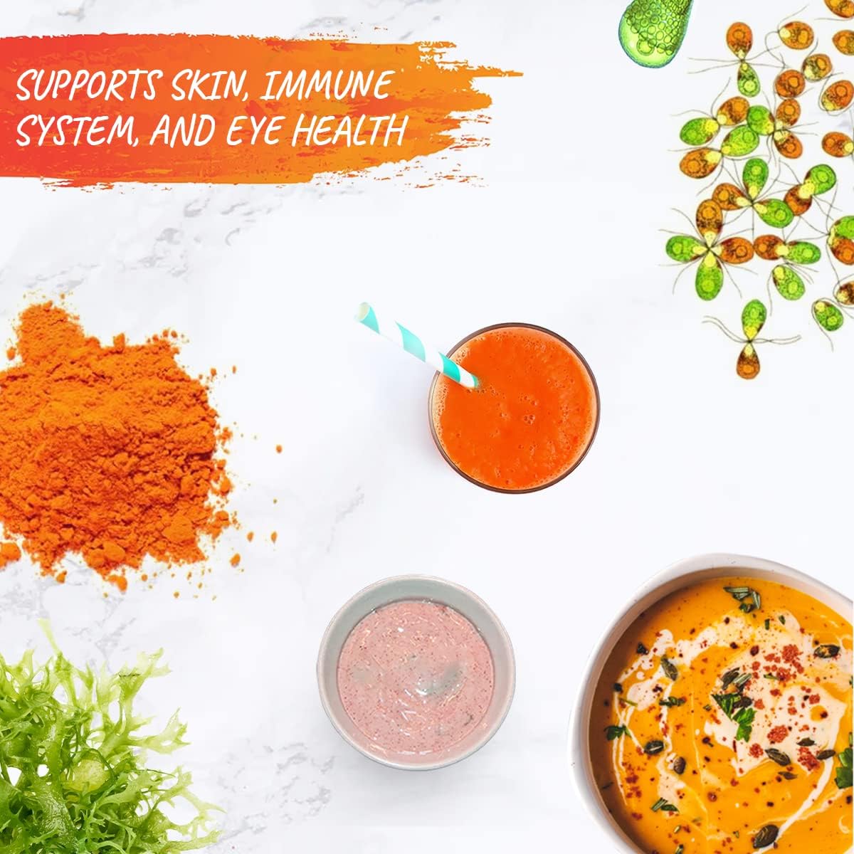 Organic Beta Carotene Powder (1.5oz/42.52g) - High Concentration Vitamin A Source for Skin, Immune System, and Eyes - Non-GMO & Vegan