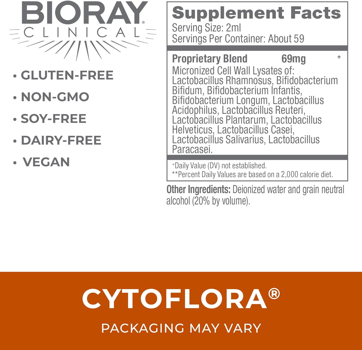 Organic BIORAY CytoFlora Probiotic Tonic for Immunity & Gut Health - 4 fl oz - Non-GMO, Vegetarian, Gluten Free