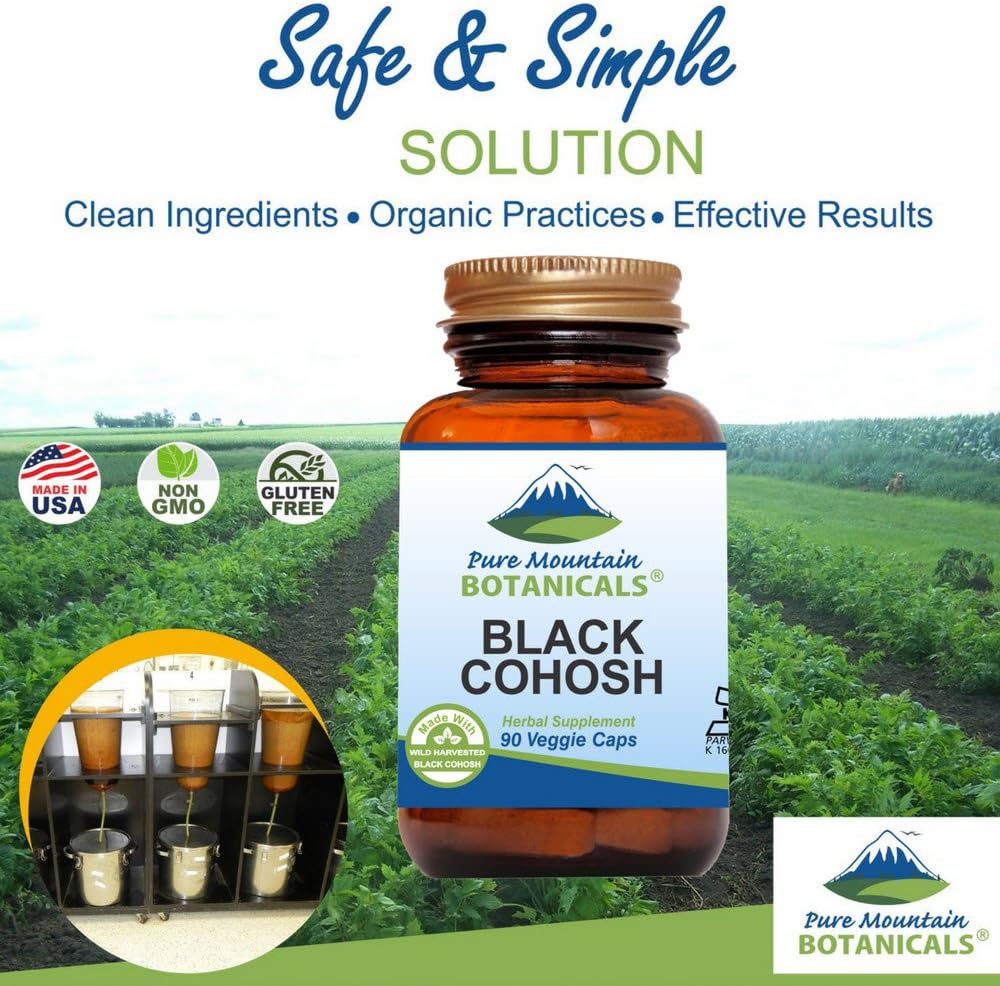 Organic Black Cohosh Capsules - 90 Vegan Caps - 500mg Wild Cohosh Root - Menopause Support