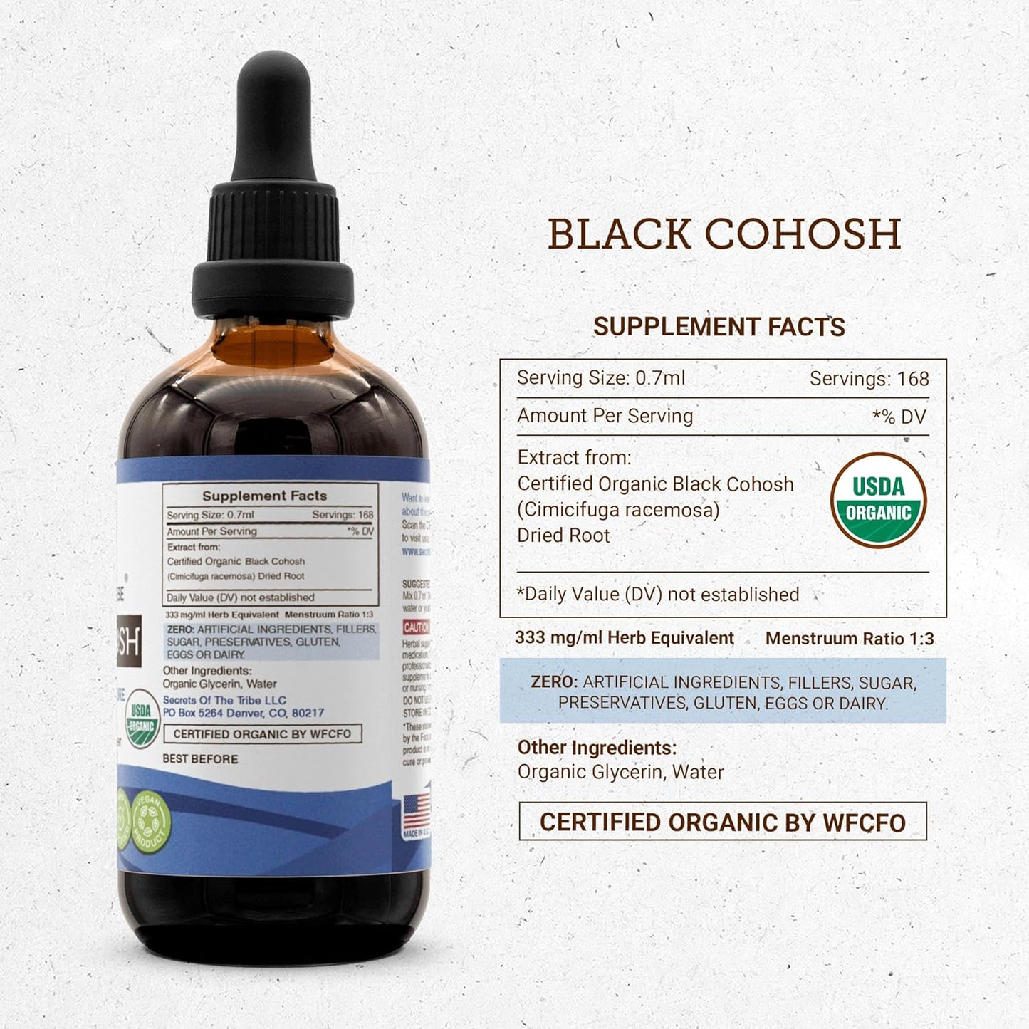 Organic Black Cohosh Herbal Drops - Alcohol-Free Extract - High-Potency Formula - 4 oz - 100% Certified Organic Root