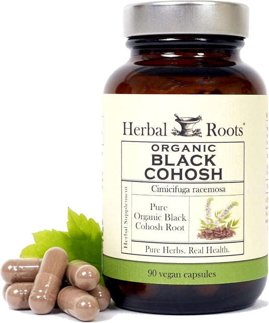 Organic Black Cohosh Root Capsules | Extra Strength Menopause Support | Herbal Roots | 90 Vegan Capsules