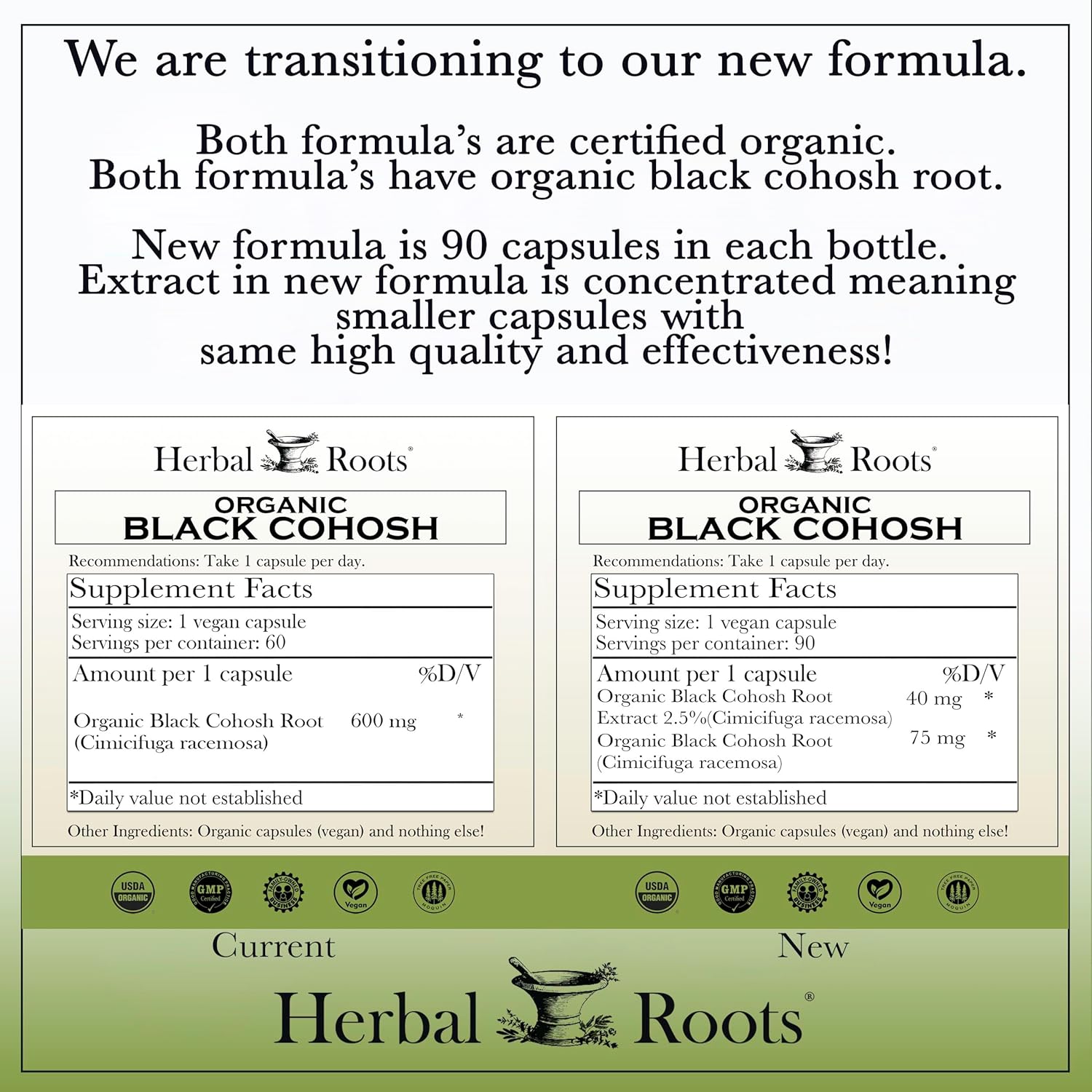 Organic Black Cohosh Root Capsules | Extra Strength Menopause Support | Herbal Roots | 90 Vegan Capsules