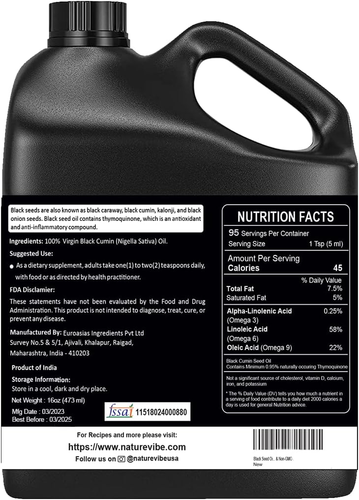 Organic Black Cumin Seed Oil 32oz - Pure Kalonji Oil for Immune Support - Cold Pressed Nigella Sativa with Omega 3 6 9 - Unrefined Digestive Aid - High Thymoquinone Content